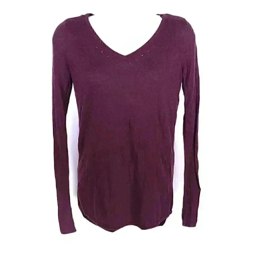Lululemon Merino Wool Top Sweater Pullover Burgundy 4 Hi-Low Long Sleeve V-Neck